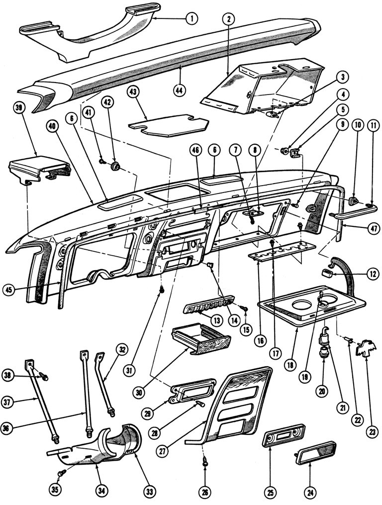 1967-68 Firebird Instrument Panel Hardware Exploded View