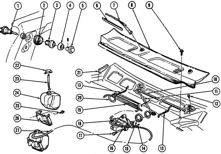 1967-68 Firebird Wiper & Washer Exploded View