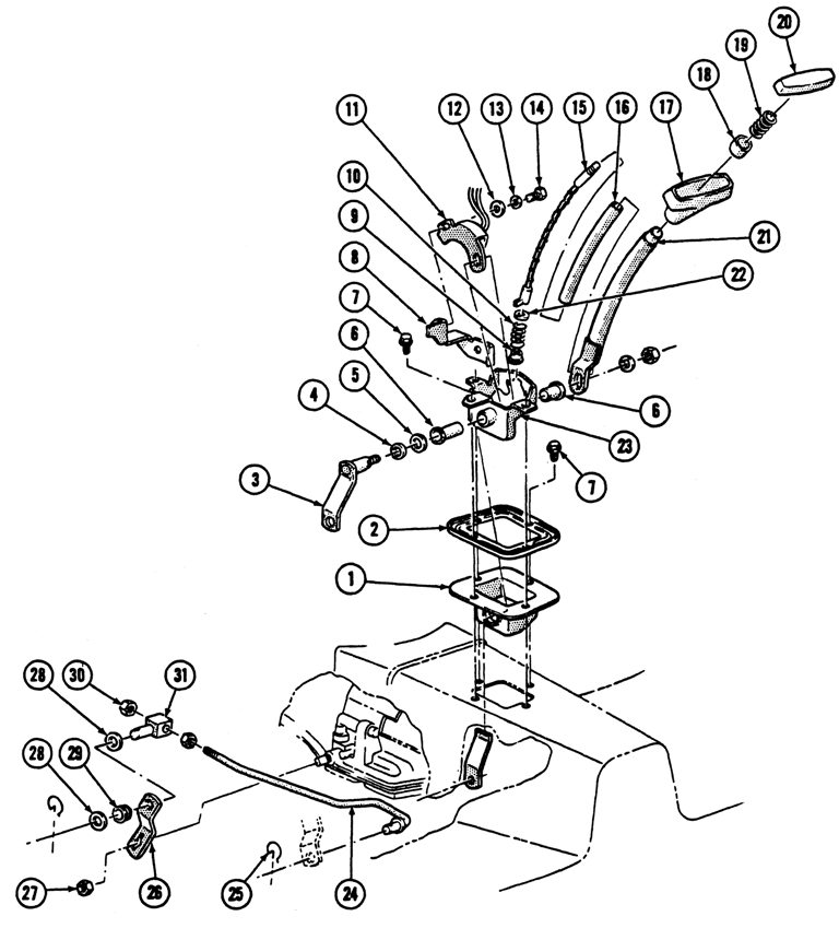 1967 Firebird Automatic Trans. Console Shifter Exploded View