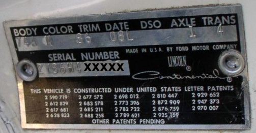 1962 Lincoln body plate