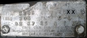 1960 Oldsmobile Body Plate Data